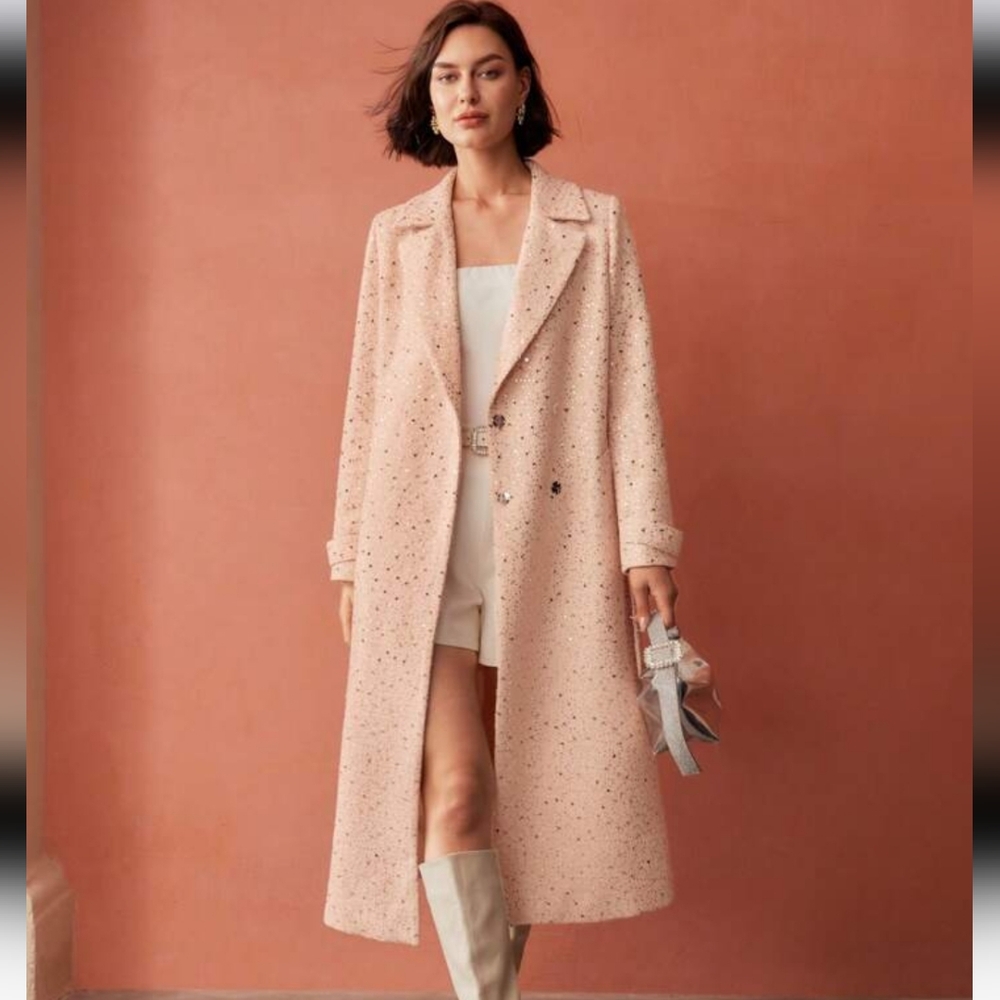 NWT Motf Pink Sequin Tweed Coat Size Xsmall